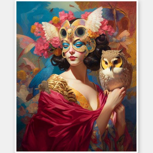 Lady With Owl Fantasy Art Sticker