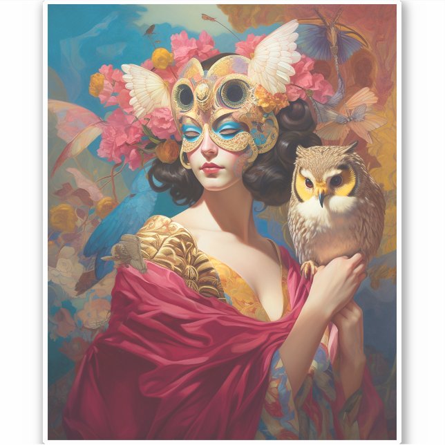 Lady With Owl Fantasy Art Sticker (Front)