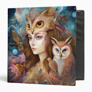 Lady With Owl Surreal Fantasy Art 3 Ring Binder