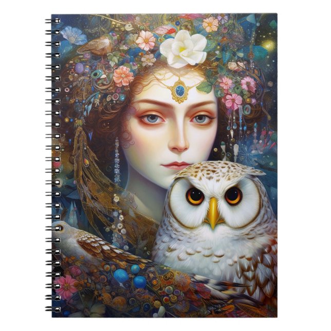 Lady With Owl Surreal Fantasy Art Notebook (Front)