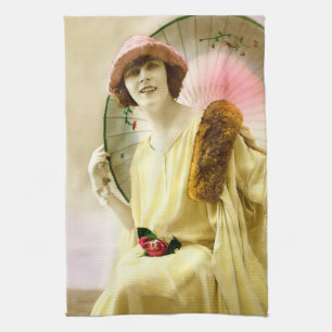 Lady with parasol kitchen towel