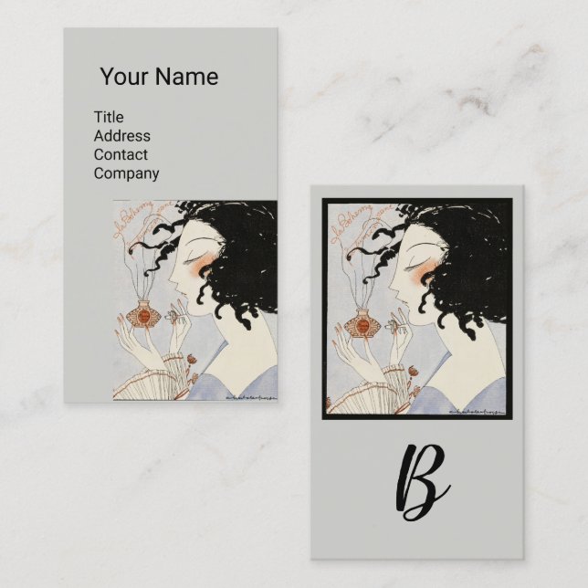 LADY WITH PERFUME BOTTLE ART DECO BEAUTY Monogram  Business Card (Front/Back)