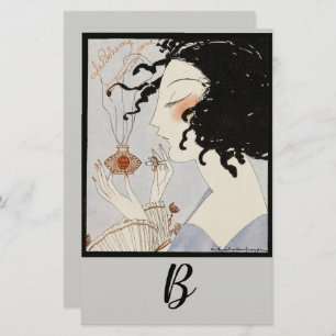LADY WITH PERFUME BOTTLE ART DECO BEAUTY Monogram Stationery