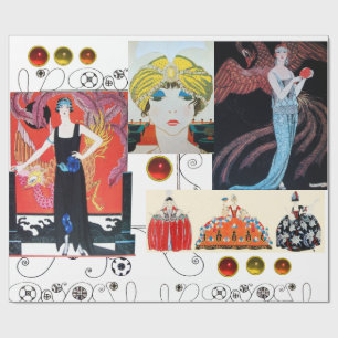 LADY WITH PHOENIX ,ART DECO BEAUTY FASHION COSTUME WRAPPING PAPER