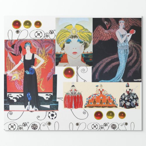 LADY WITH PHOENIX ART DECO BEAUTY FASHION COSTUME WRAPPING PAPER