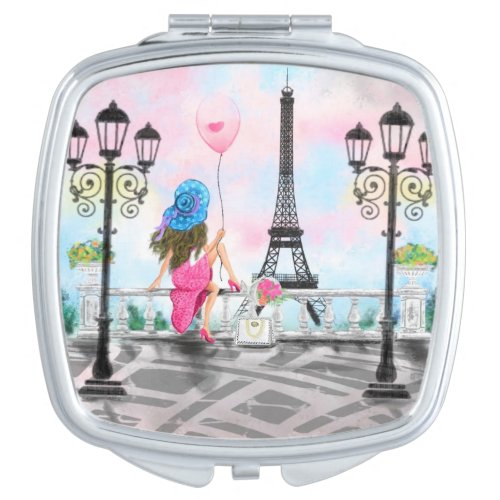 Lady with Pink Balloon Compact Mirror I Love Paris