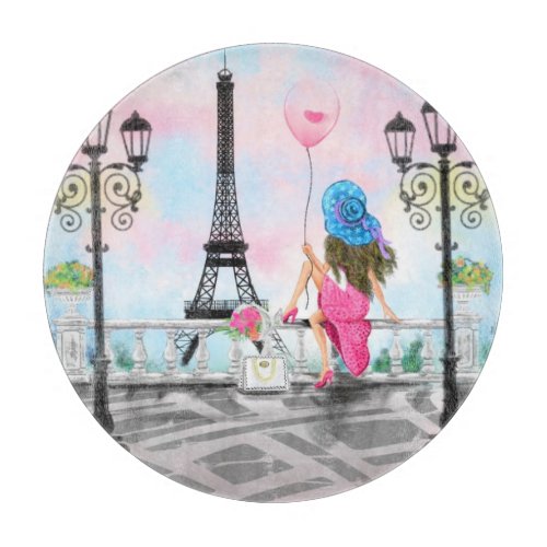 Lady with Pink Balloon Cutting Board  I Love Paris