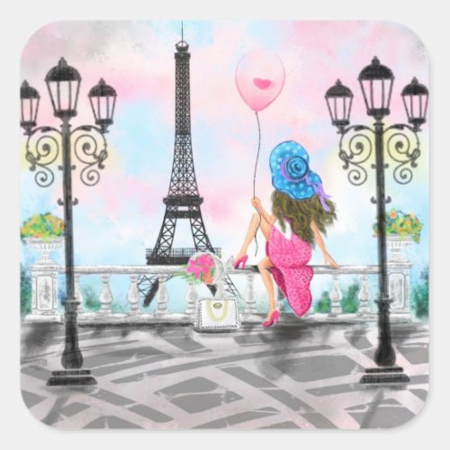 Lady with Pink Balloon Sticker _ I Love Paris 