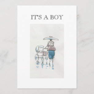 Lady With Pram It's A Boy Card