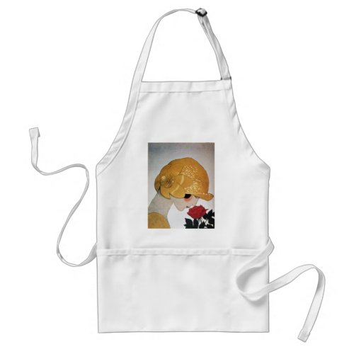 LADY WITH RED ROSE ADULT APRON
