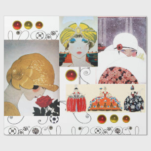 LADY WITH RED ROSE,ART DECO BEAUTY FASHION COSTUME WRAPPING PAPER