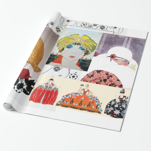 LADY WITH RED ROSEART DECO BEAUTY FASHION COSTUME WRAPPING PAPER