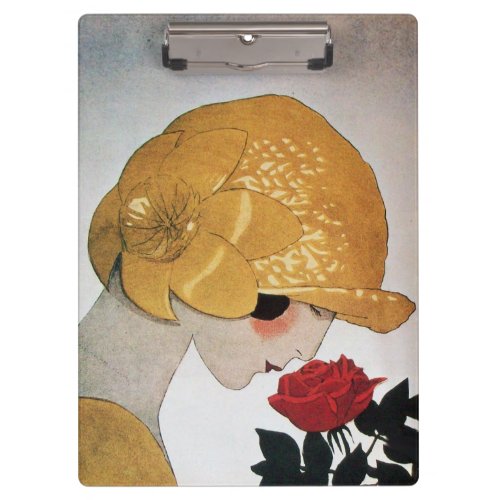 LADY WITH RED ROSE Beauty Fashion Clipboard
