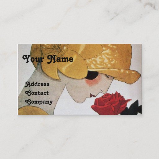 Customizable LADY WITH RED ROSE BEAUTY FASHION COSTUME DESIGNER BUSINESS CARDS
