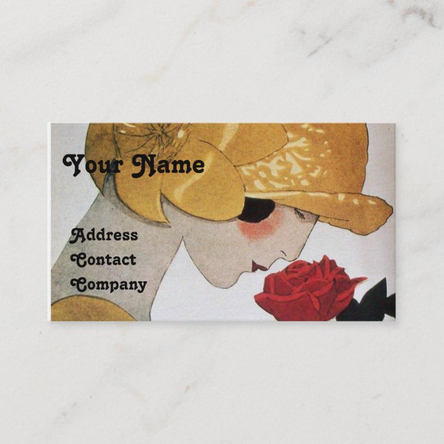 LADY WITH RED ROSE BEAUTY FASHION COSTUME DESIGNER BUSINESS CARD (Front)