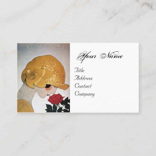 LADY WITH RED ROSE BEAUTY FASHION COSTUME DESIGNER BUSINESS CARD (Front)