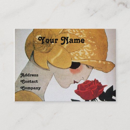LADY WITH RED ROSE BEAUTY FASHION COSTUME DESIGNER BUSINESS CARD