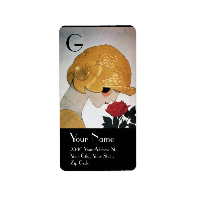 LADY WITH RED ROSE BEAUTY FASHION COSTUME DESIGNER LABEL (Front)