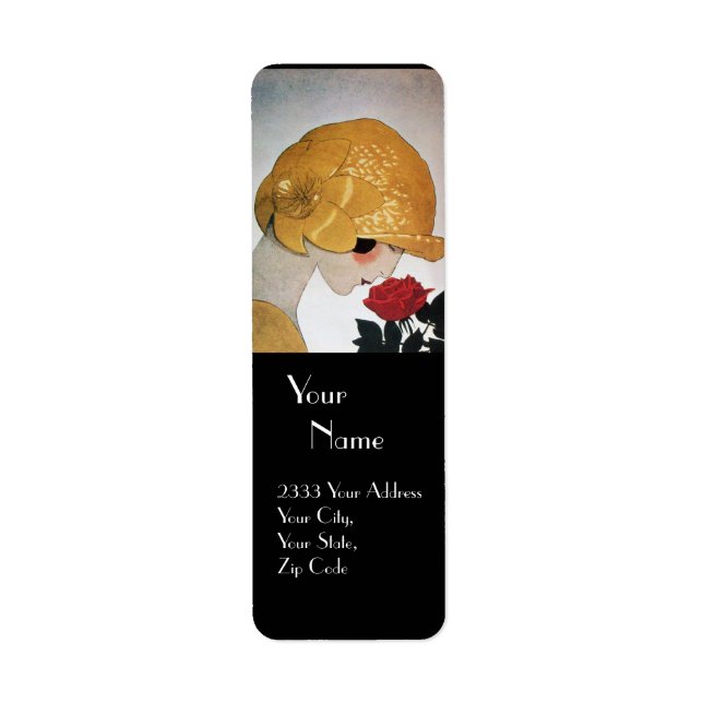 LADY WITH RED ROSE BEAUTY FASHION COSTUME DESIGNER LABEL (Front)