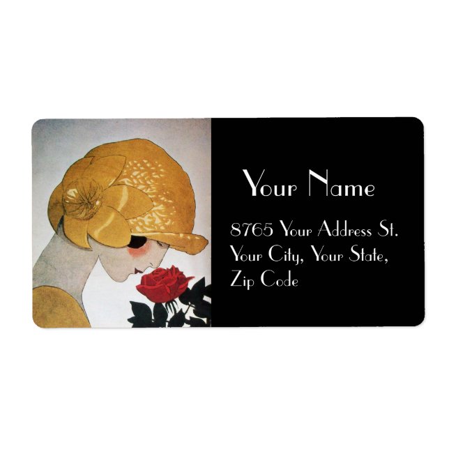 LADY WITH RED ROSE BEAUTY FASHION COSTUME DESIGNER LABEL (Front)