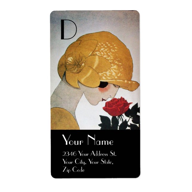 LADY WITH RED ROSE BEAUTY FASHION COSTUME DESIGNER LABEL (Front)