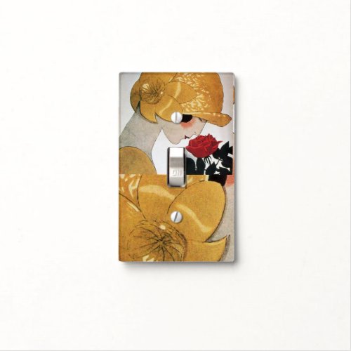 LADY WITH RED ROSE BEAUTY FASHION COSTUME DESIGNER LIGHT SWITCH COVER