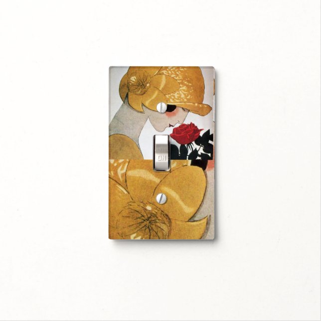 LADY WITH RED ROSE BEAUTY FASHION COSTUME DESIGNER LIGHT SWITCH COVER (In Situ)