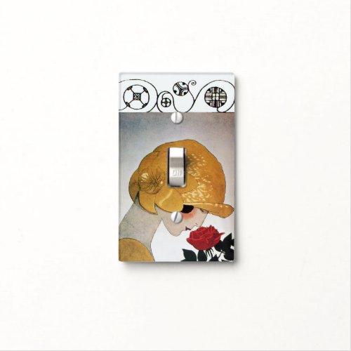 LADY WITH RED ROSE BEAUTY FASHION COSTUME DESIGNER LIGHT SWITCH COVER
