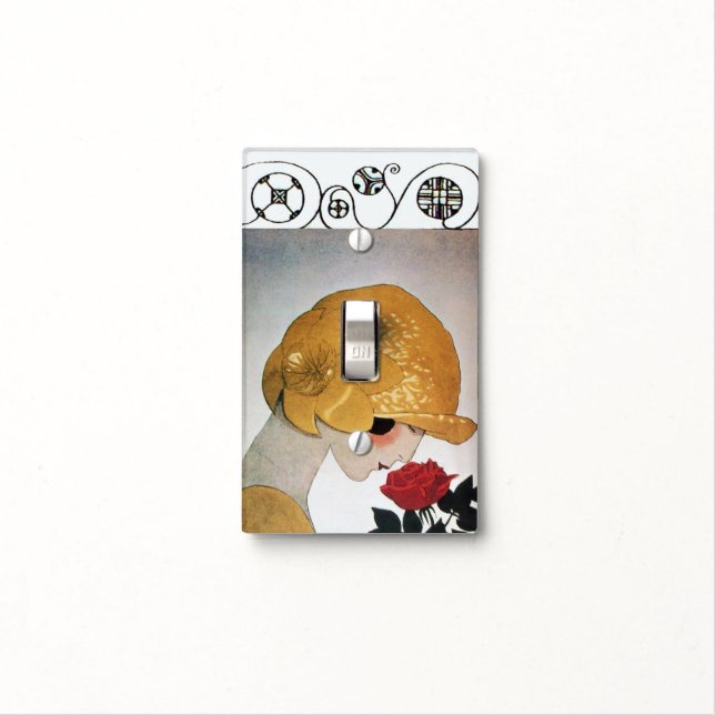 LADY WITH RED ROSE BEAUTY FASHION COSTUME DESIGNER LIGHT SWITCH COVER (In Situ)