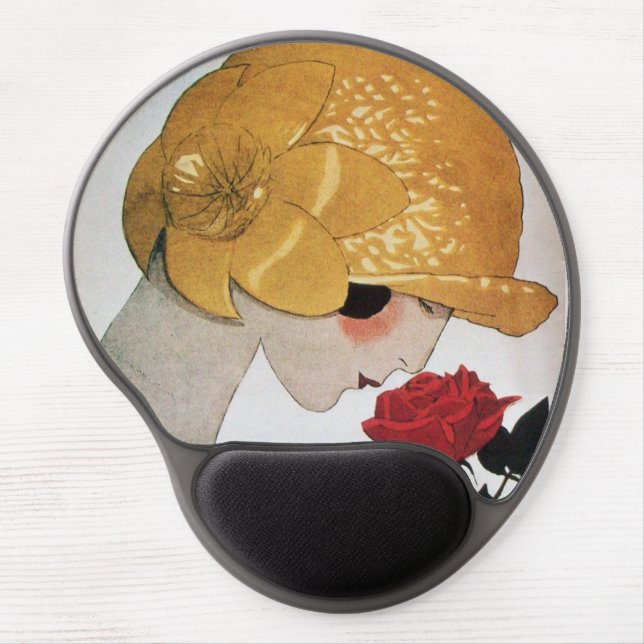 LADY WITH RED ROSE Beauty Fashion Gel Mouse Pad (Front)