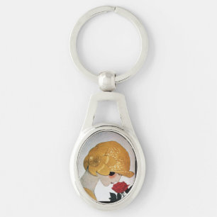 LADY WITH RED ROSE Beauty Fashion Keychain