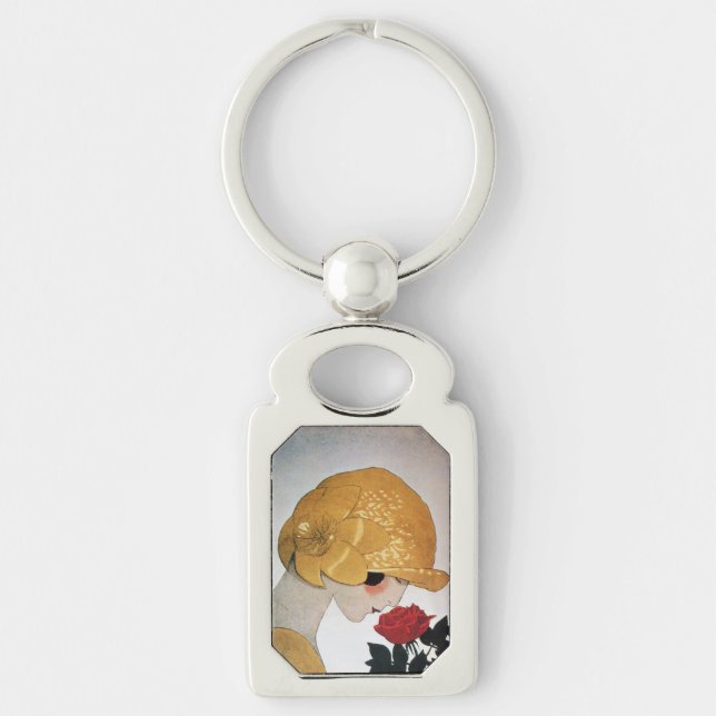 LADY WITH RED ROSE Beauty Fashion Keychain (Front)