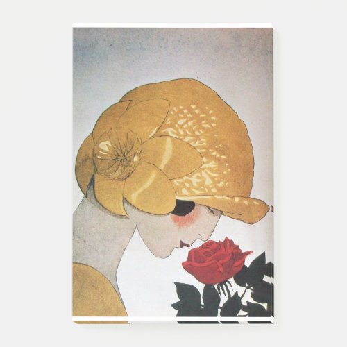 LADY WITH RED ROSE Beauty Fashion Post_it Notes
