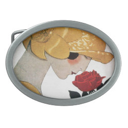 LADY WITH RED ROSE BELT BUCKLE