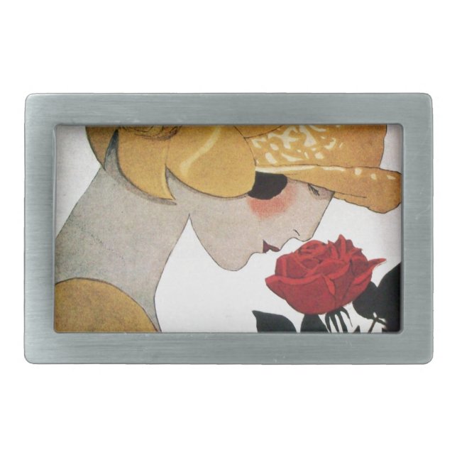 LADY WITH RED ROSE BELT BUCKLE (Front)