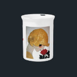 LADY WITH RED ROSE BEVERAGE PITCHER<br><div class="desc">Vibrant , classy  French Art Deco  high fashion illustration. Portrait of a beautiful young woman wearing a golden hat with flower,  black  white , yellow  , grey colors .Cool , modern and artistic design.</div>