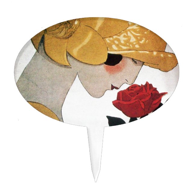 LADY WITH RED ROSE CAKE TOPPER (Front)