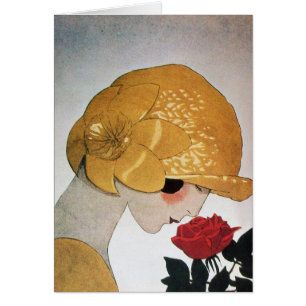 LADY WITH RED ROSE CARDS