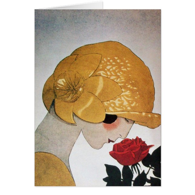 LADY WITH RED ROSE CARDS (Front)