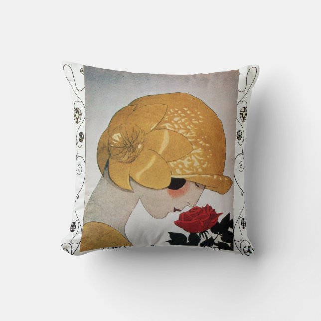 LADY WITH RED ROSE / Geometric Swirls  Throw Pillow (Front)