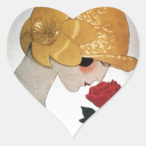 LADY WITH RED ROSE HEART HEART STICKER