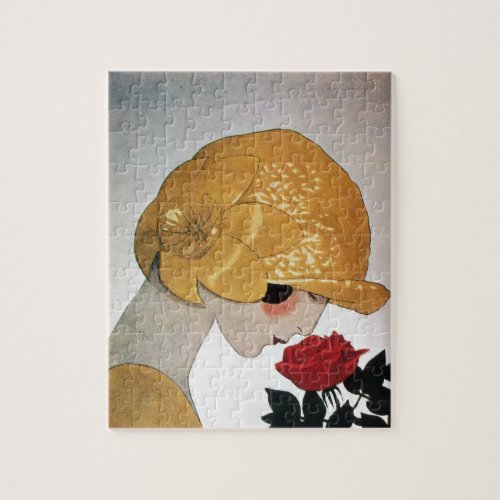 LADY WITH RED ROSE JIGSAW PUZZLE