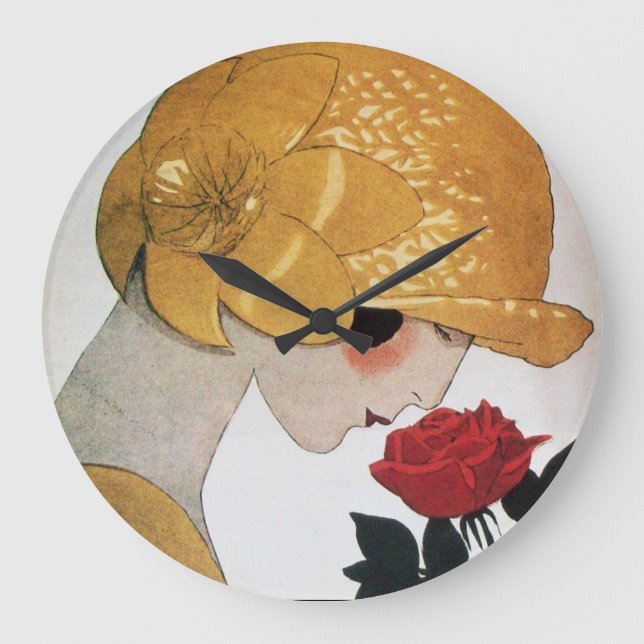 LADY WITH RED ROSE LARGE CLOCK (Front)