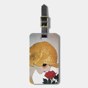 LADY WITH RED ROSE LUGGAGE TAG