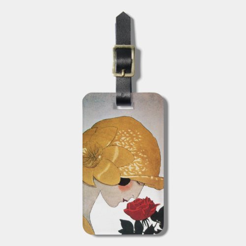 LADY WITH RED ROSE LUGGAGE TAG