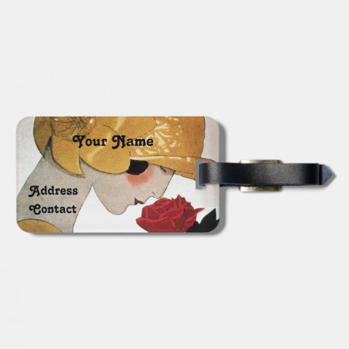 LADY WITH RED ROSE LUGGAGE TAG
