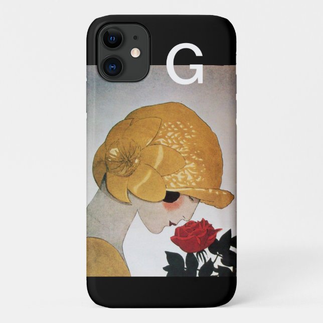 LADY WITH RED ROSE MONOGRAM Case-Mate iPhone CASE (Back)