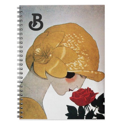 LADY WITH RED ROSE MONOGRAM NOTEBOOK