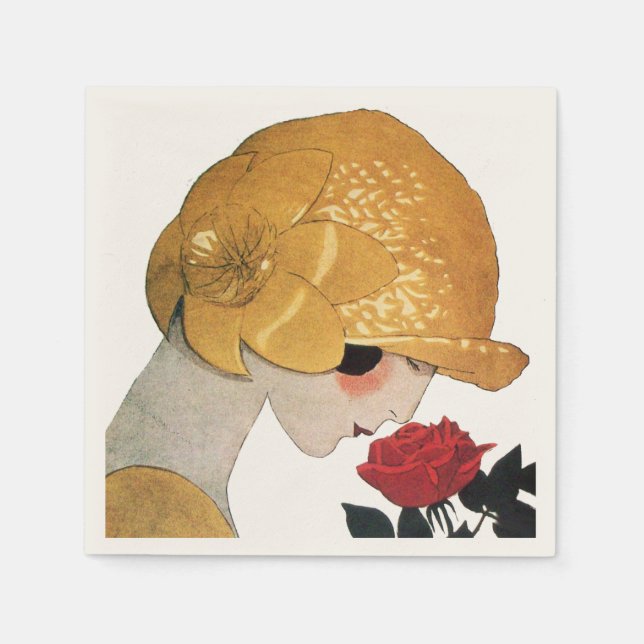 LADY WITH RED ROSE NAPKINS (Front)