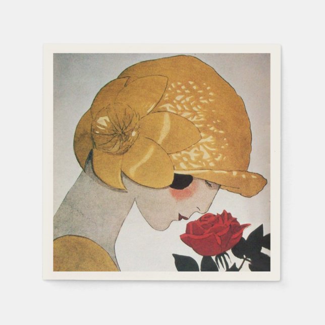 LADY WITH RED ROSE NAPKINS (Front)